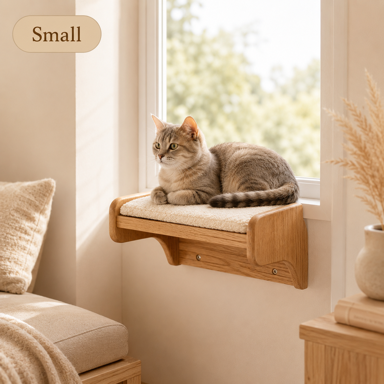 Wooden Cat Window Perch with Cushion