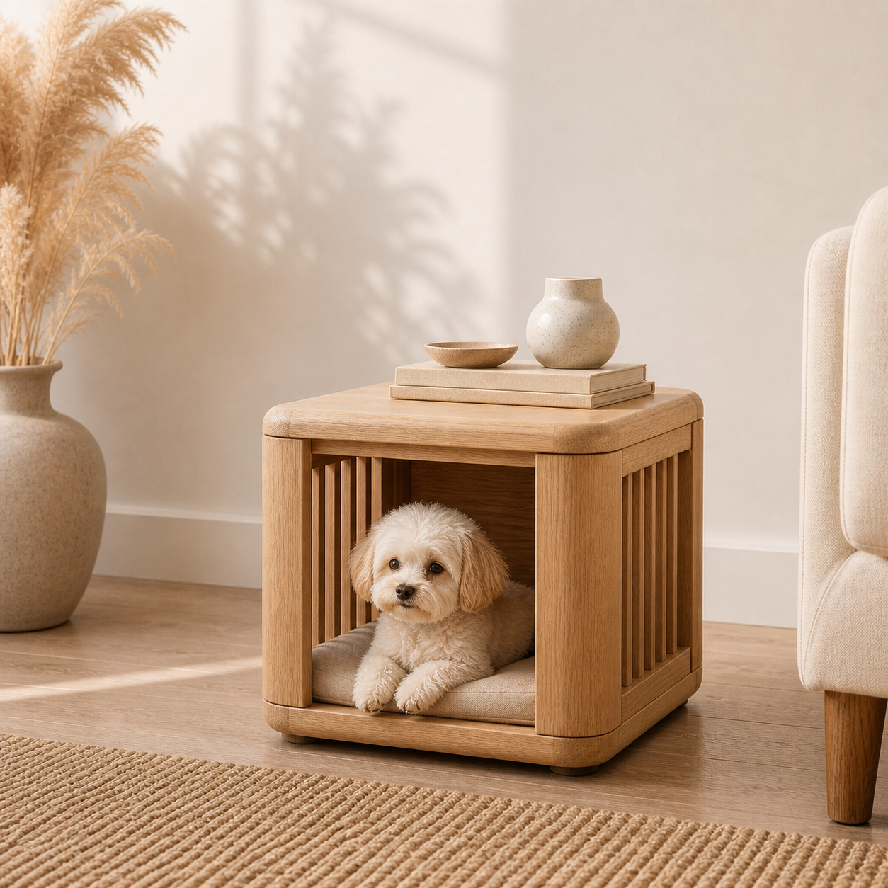 Wooden Dog Crate Side Table