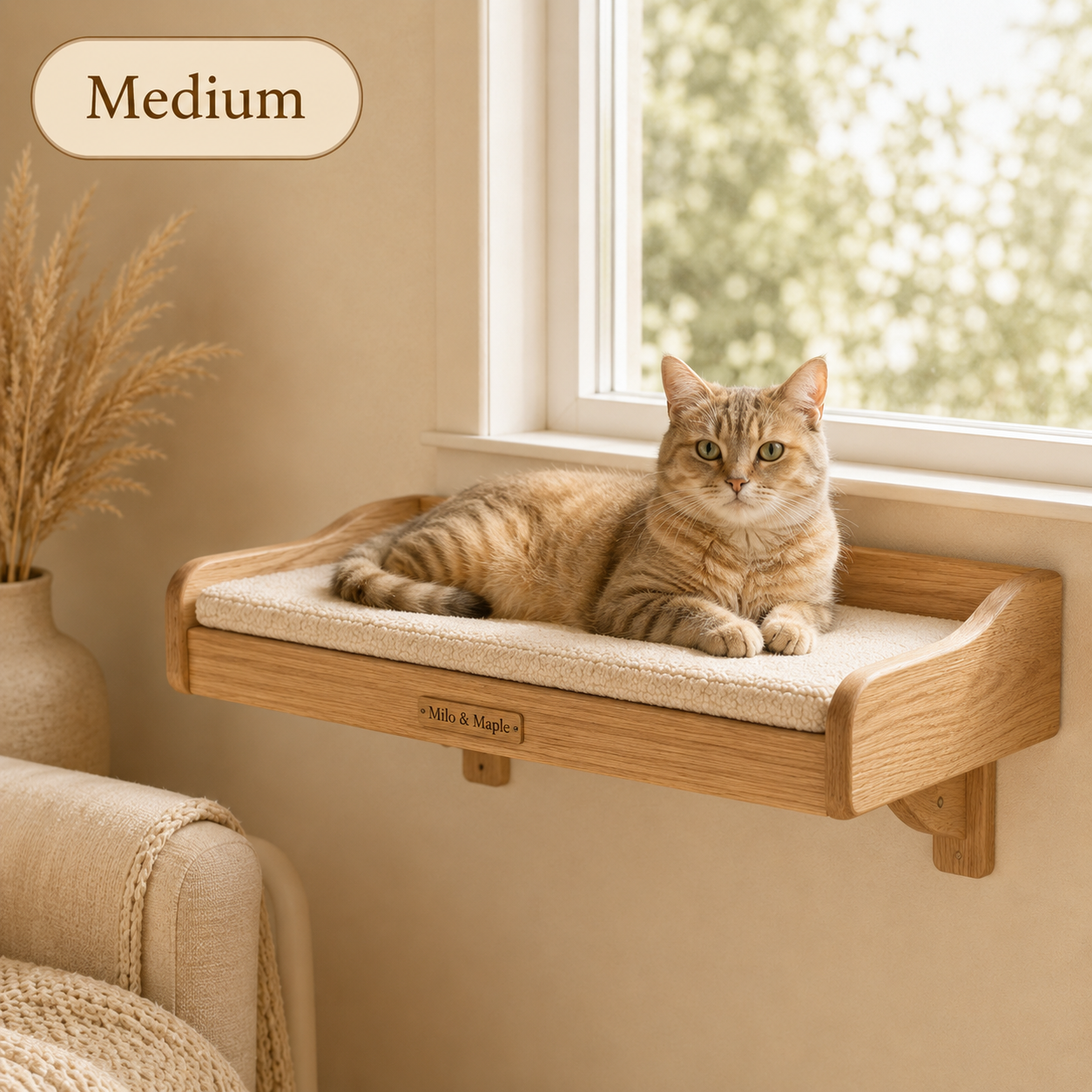 Wooden Cat Window Perch with Cushion