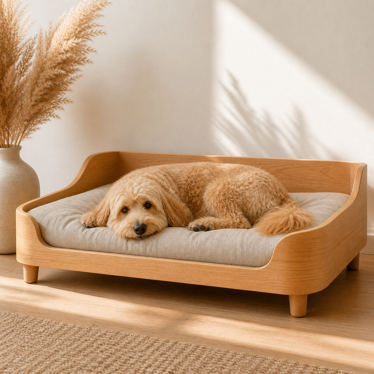 Wooden Pet Bed Frame with Cushion