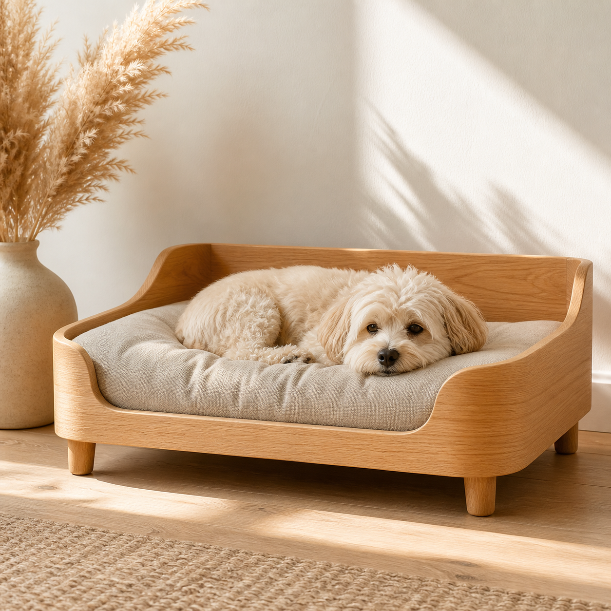 Wooden Pet Bed Frame with Cushion