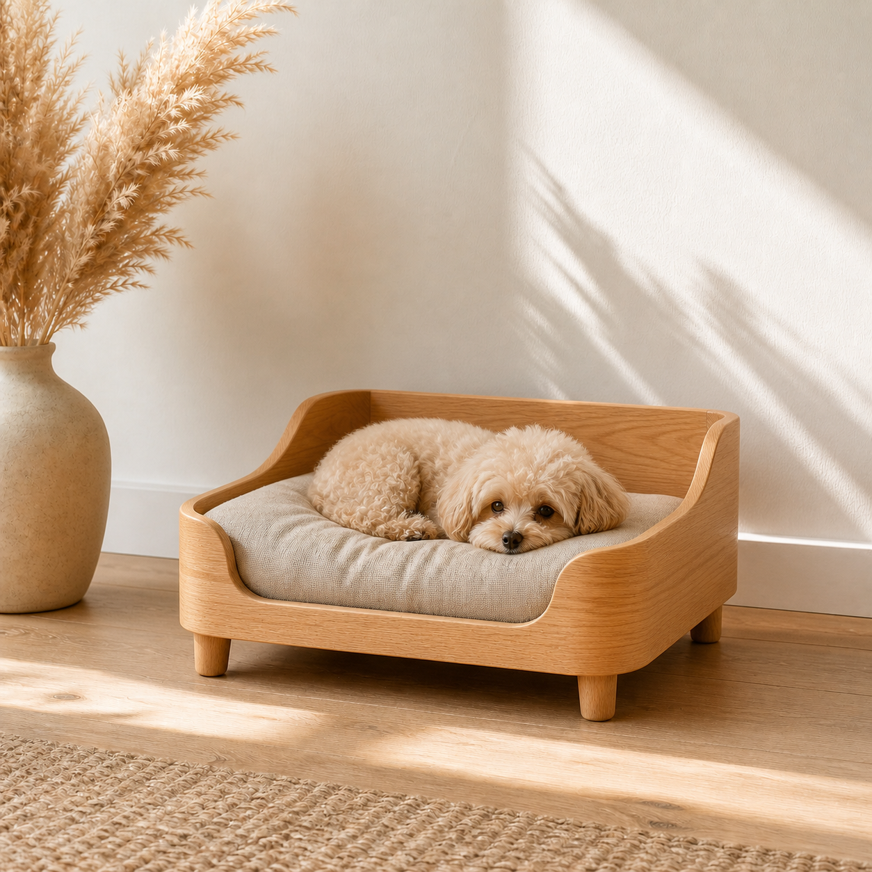 Wooden Pet Bed Frame with Cushion