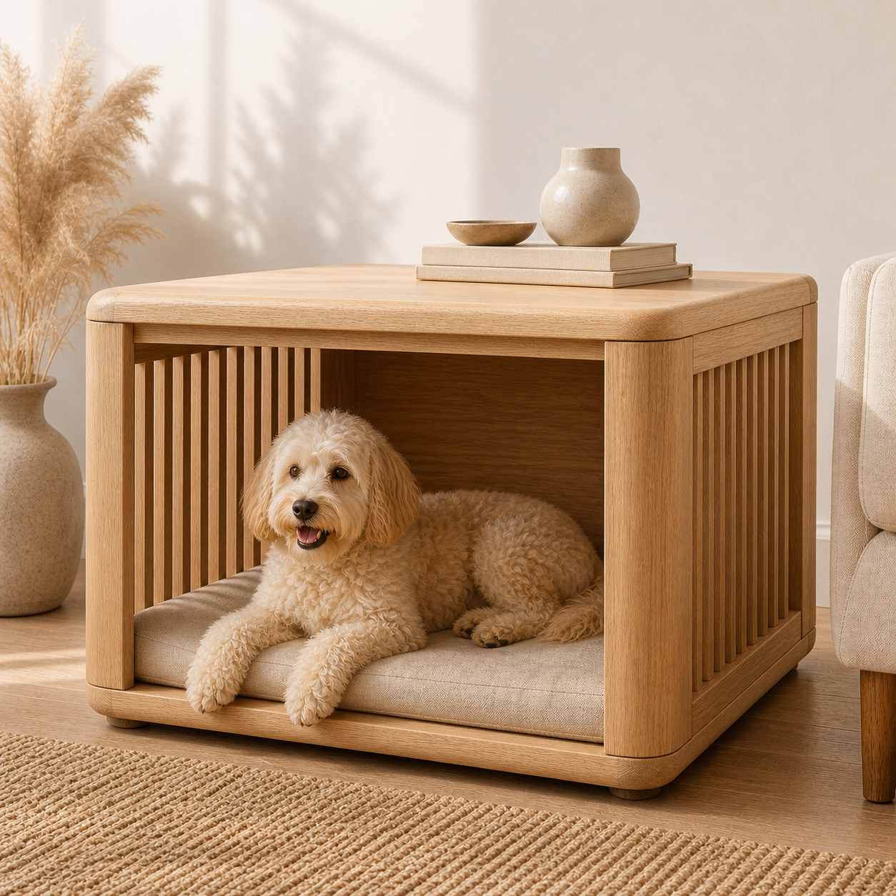 Wooden Dog Crate Side Table