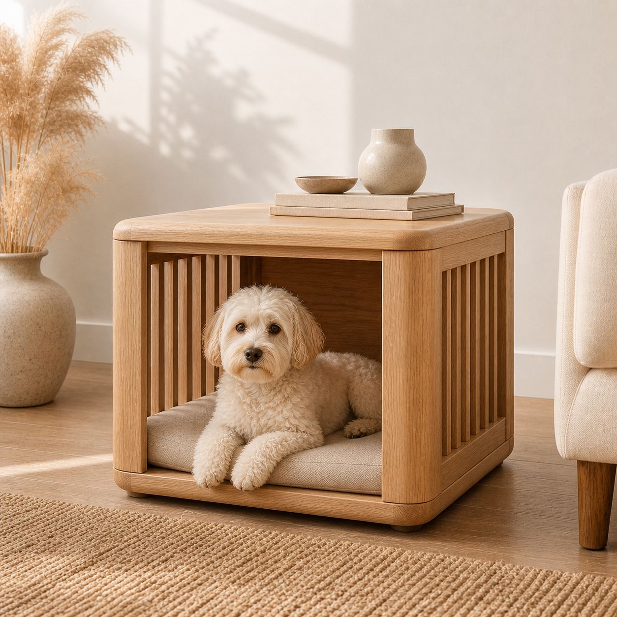 Wooden Dog Crate Side Table
