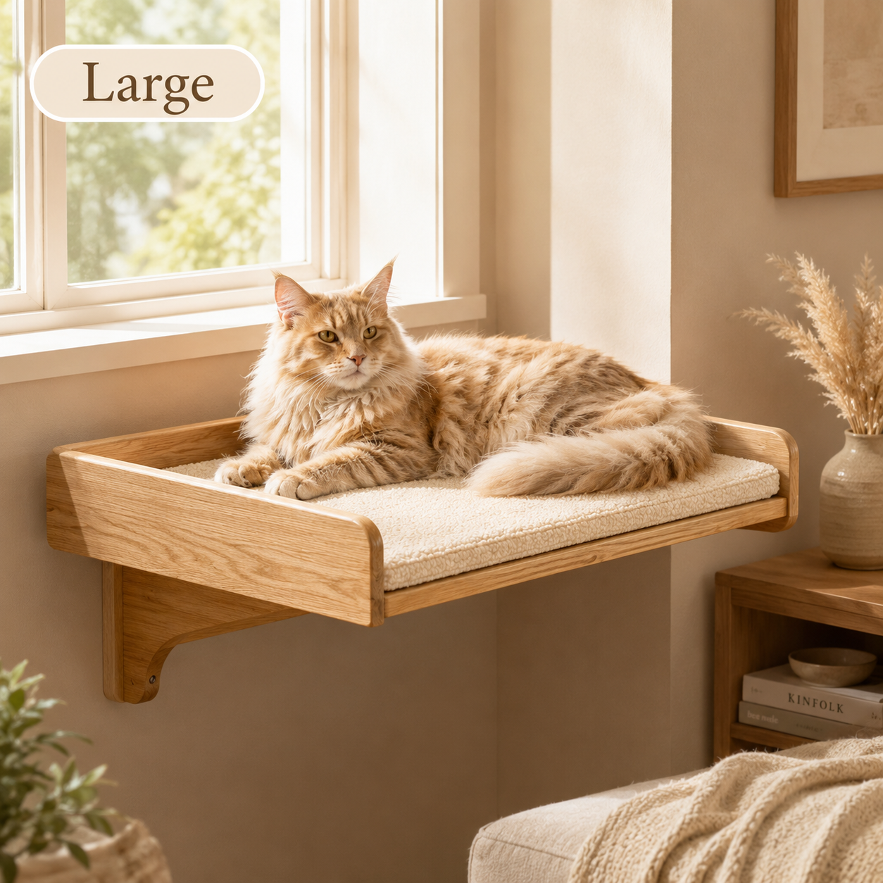 Wooden Cat Window Perch with Cushion